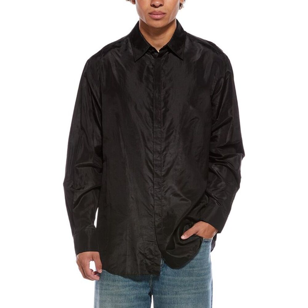 Valentino Mens  Camicia Maniche Lunghe Button Front Silk Shirt, Black